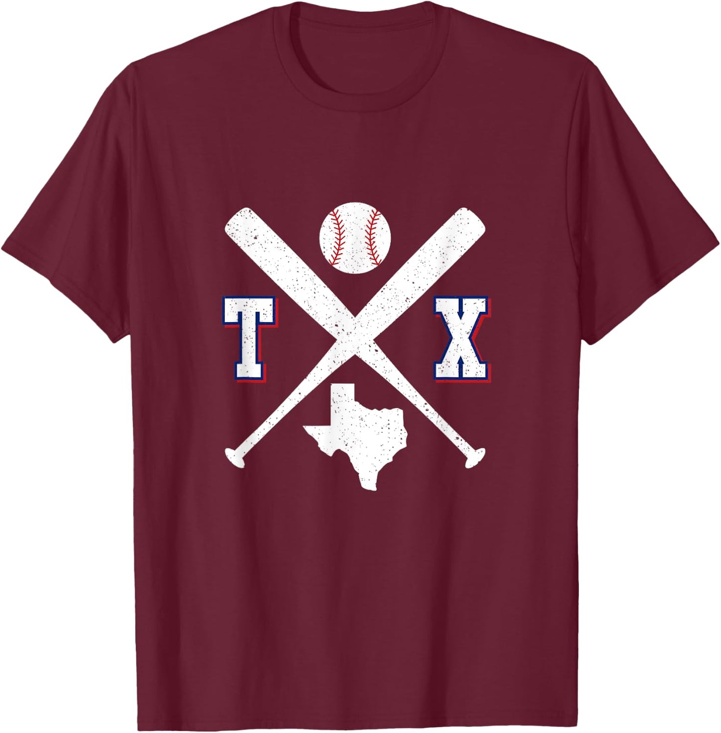 Texas Map TX Sport Vintage Baseball Bats T-Shirt - T-Shirt | Maroon