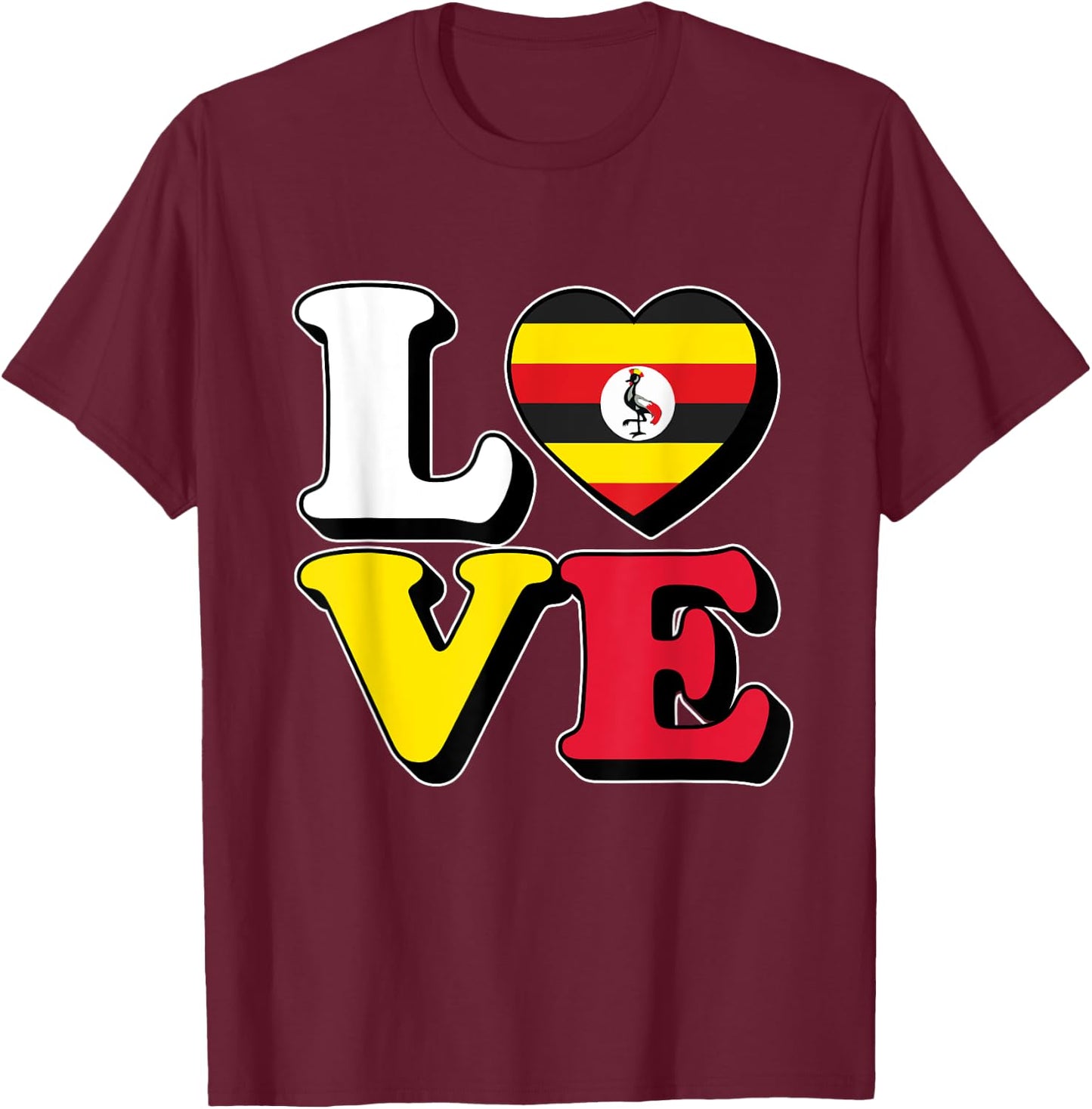 I Love Uganda Travel Souvenir Vacation Trip Ugandan Pride T-Shirt - T-Shirt | Maroon