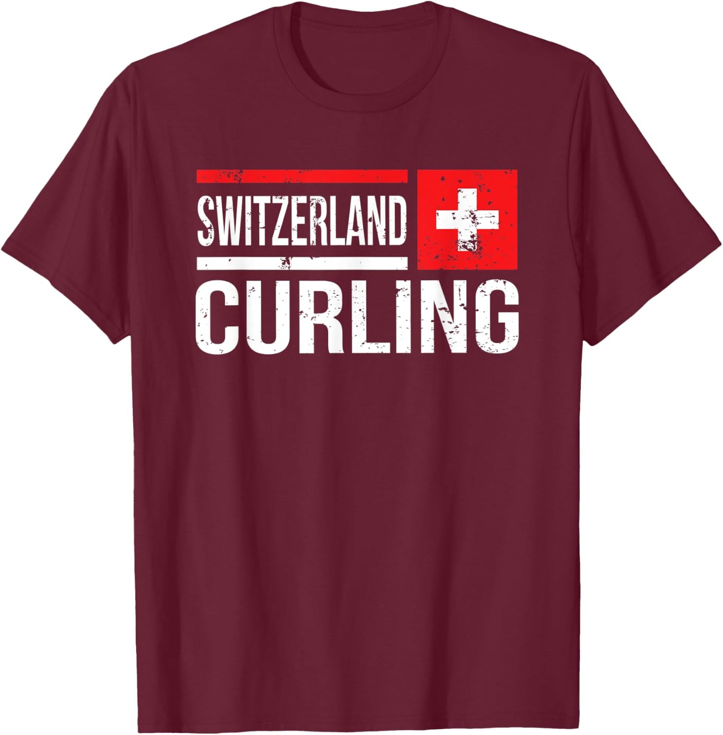 Switzerland Curling Swiss Flag Stone Sport Curler Skip Team T-Shirt - T-Shirt | Maroon