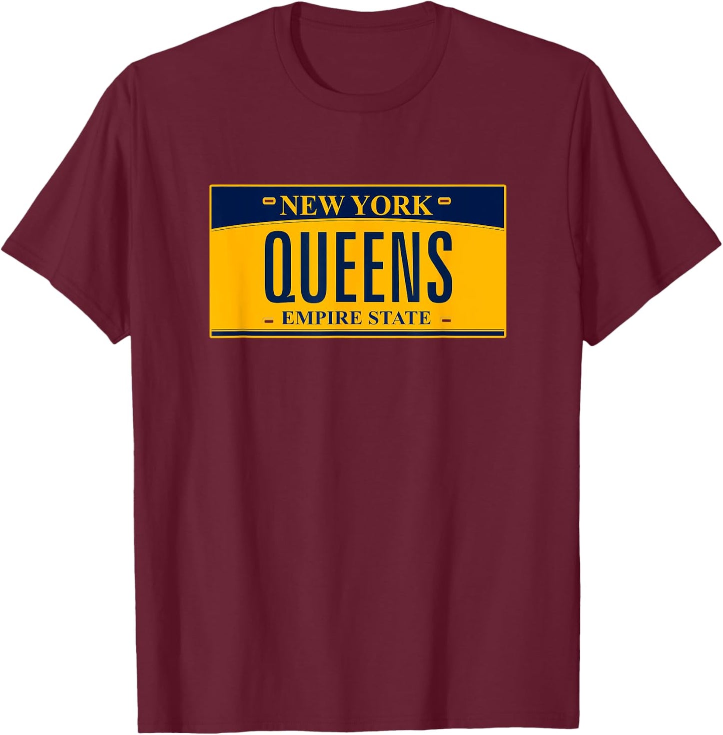 Queens New York License Plate T-Shirt - T-Shirt | Maroon