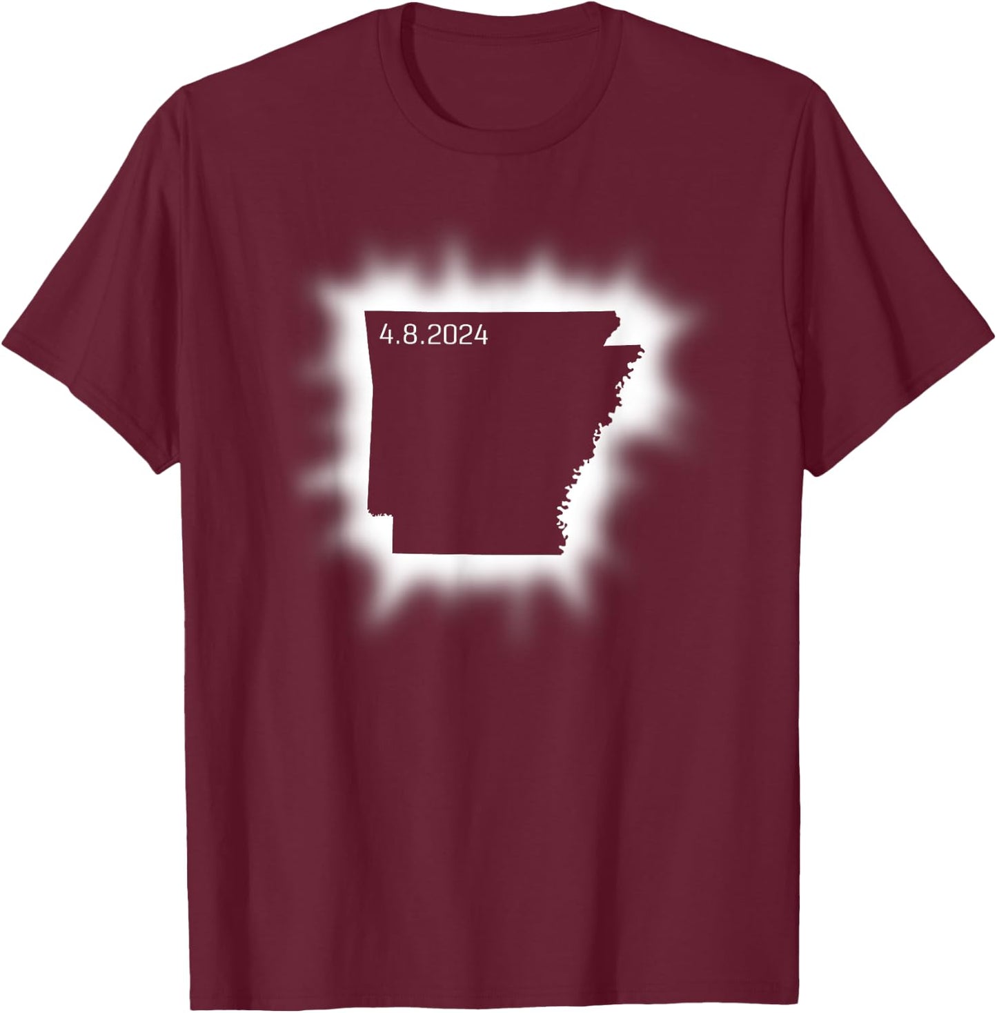Arkansas Solar Eclipse April 8, 2024 State Outline Total T-Shirt - T-Shirt | Maroon