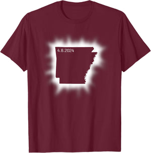 Arkansas Solar Eclipse April 8, 2024 State Outline Total T-Shirt - T-Shirt | Maroon