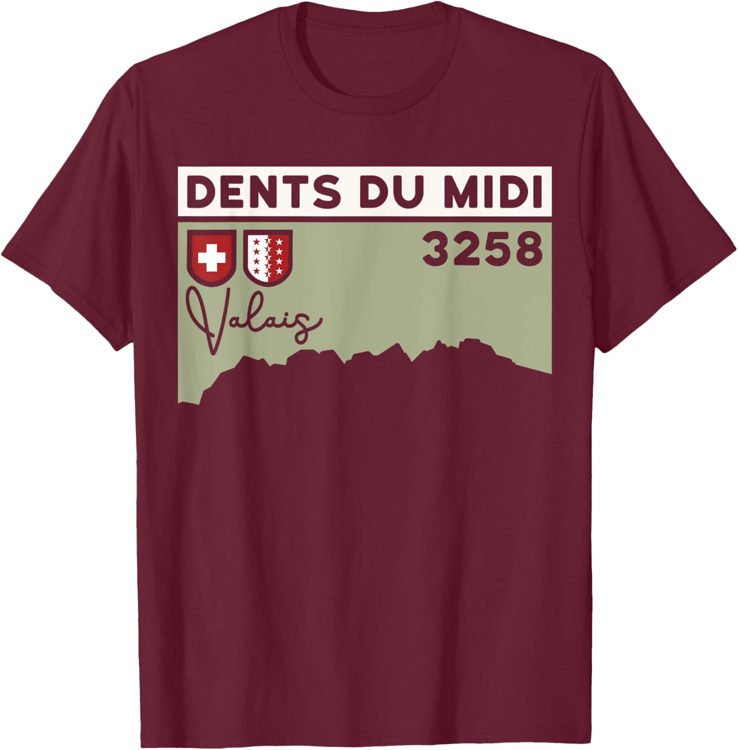Mount Dents du Midi Hike Climbing Valais Swiss Hiking Gifts T-Shirt - T-Shirt | Maroon
