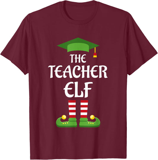 Teacher Elf Family Matching Group Christmas Women T-Shirt - T-Shirt | Maroon