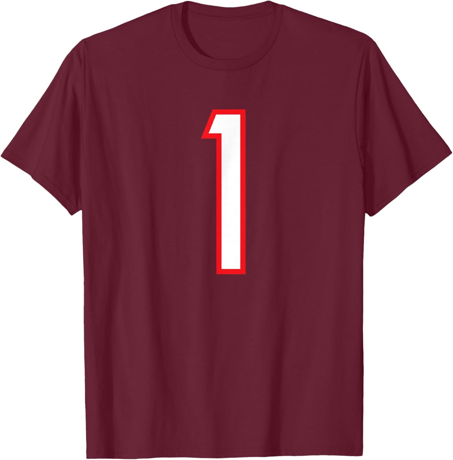 1 Sport White Red Number T-Shirt - T-Shirt | Maroon