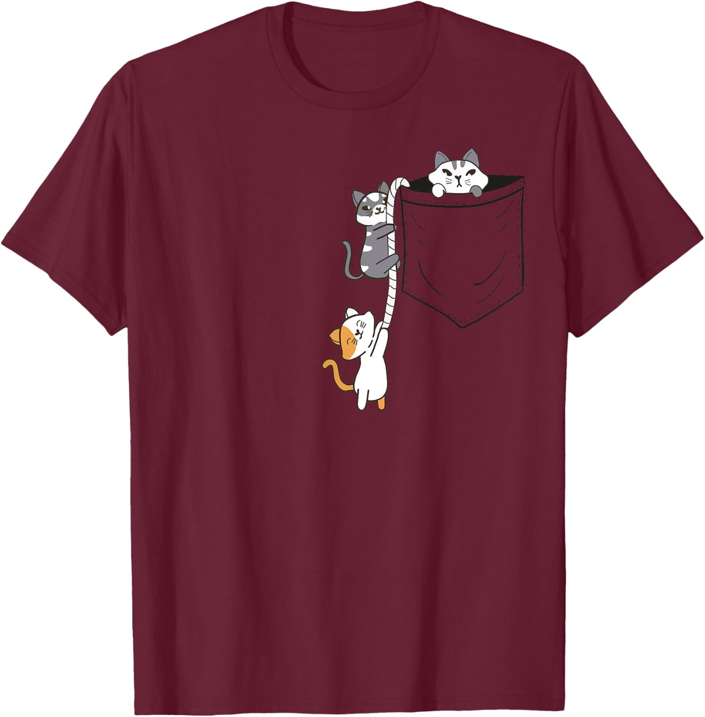 For Cat and Kitten Lovers Cute Kawaii Baby Cats In Pocket Men Women Girls Kids T-Shirt - T-Shirt | Maroon