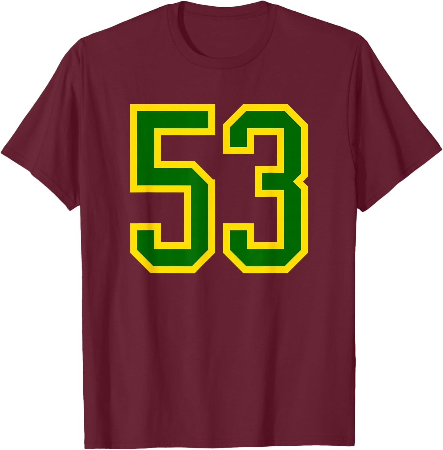 Green Yellow Sport Team Number #53 T-Shirt - T-Shirt | Maroon