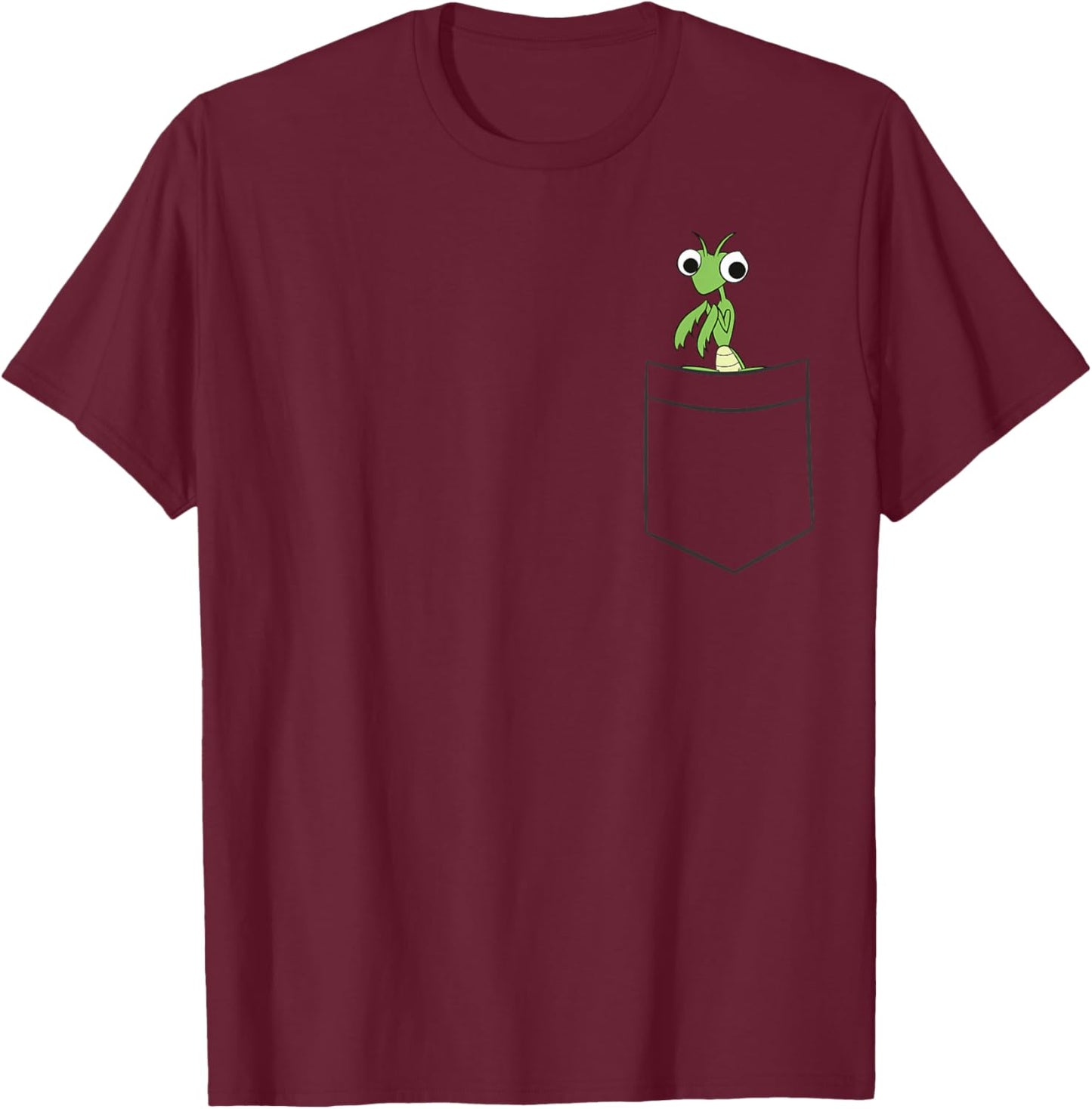 Praying Mantis In The Pocket Grasshopper Insect In Pocket T-Shirt - T-Shirt | Maroon