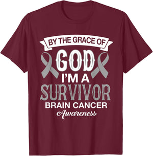 I’m A Survivor Brain Cancer Awareness Gray Ribbon Christian T-Shirt - T-Shirt | Maroon