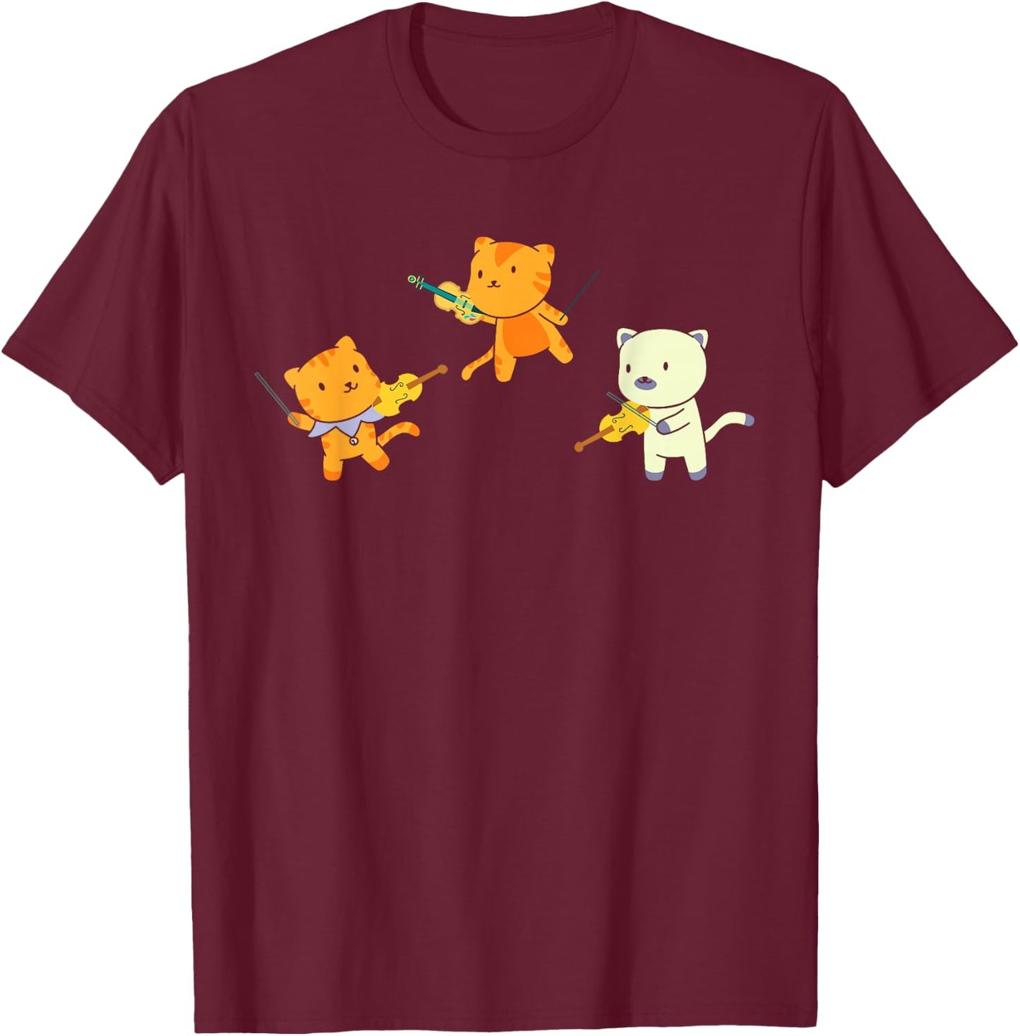 Cat Playing Violin Cello Cat Lover Violinist Cello Player T-Shirt - T-Shirt | Maroon