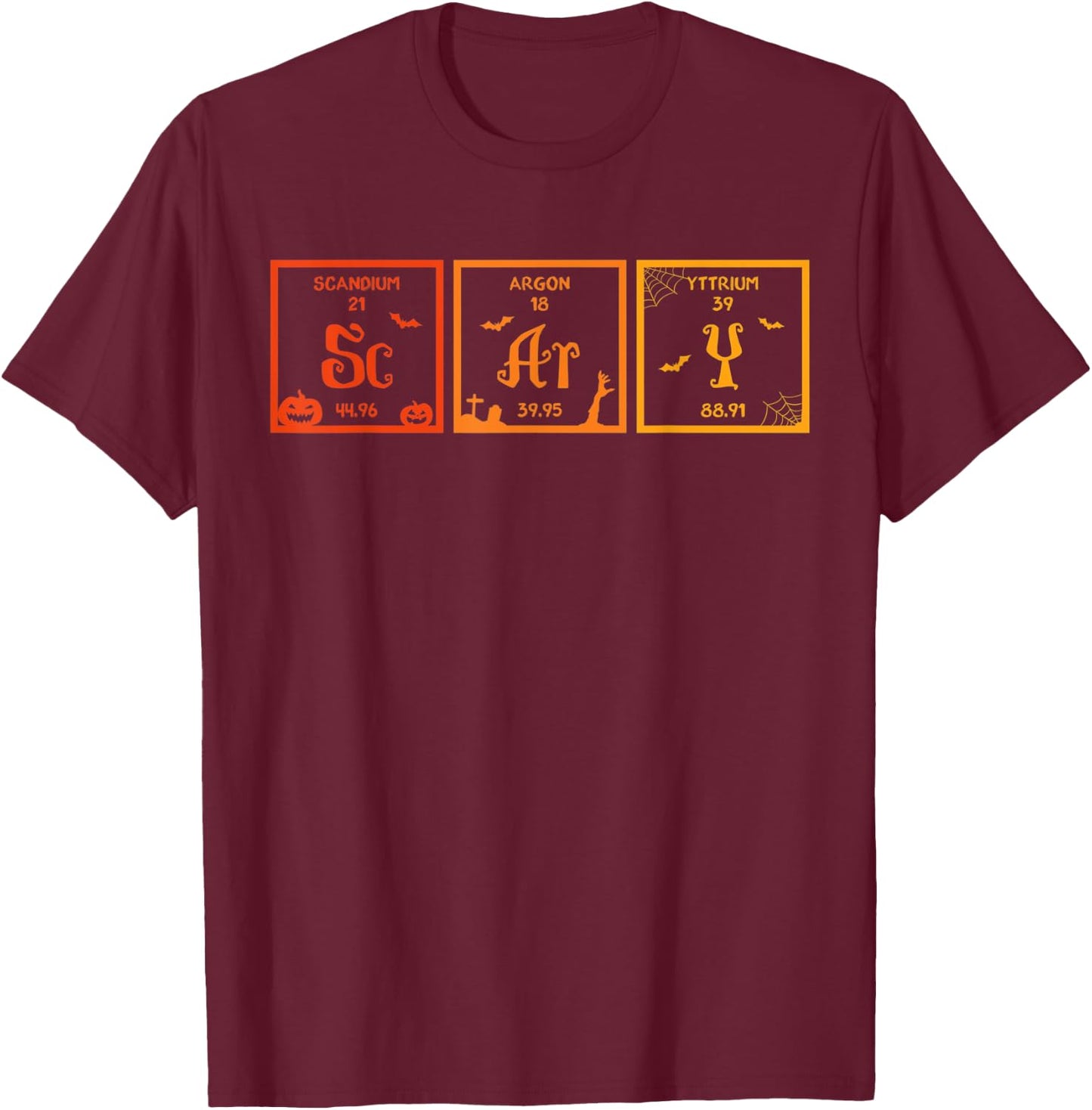 Scary Halloween Periodic Table of Elements Chemistry Lover T-Shirt - T-Shirt | Maroon