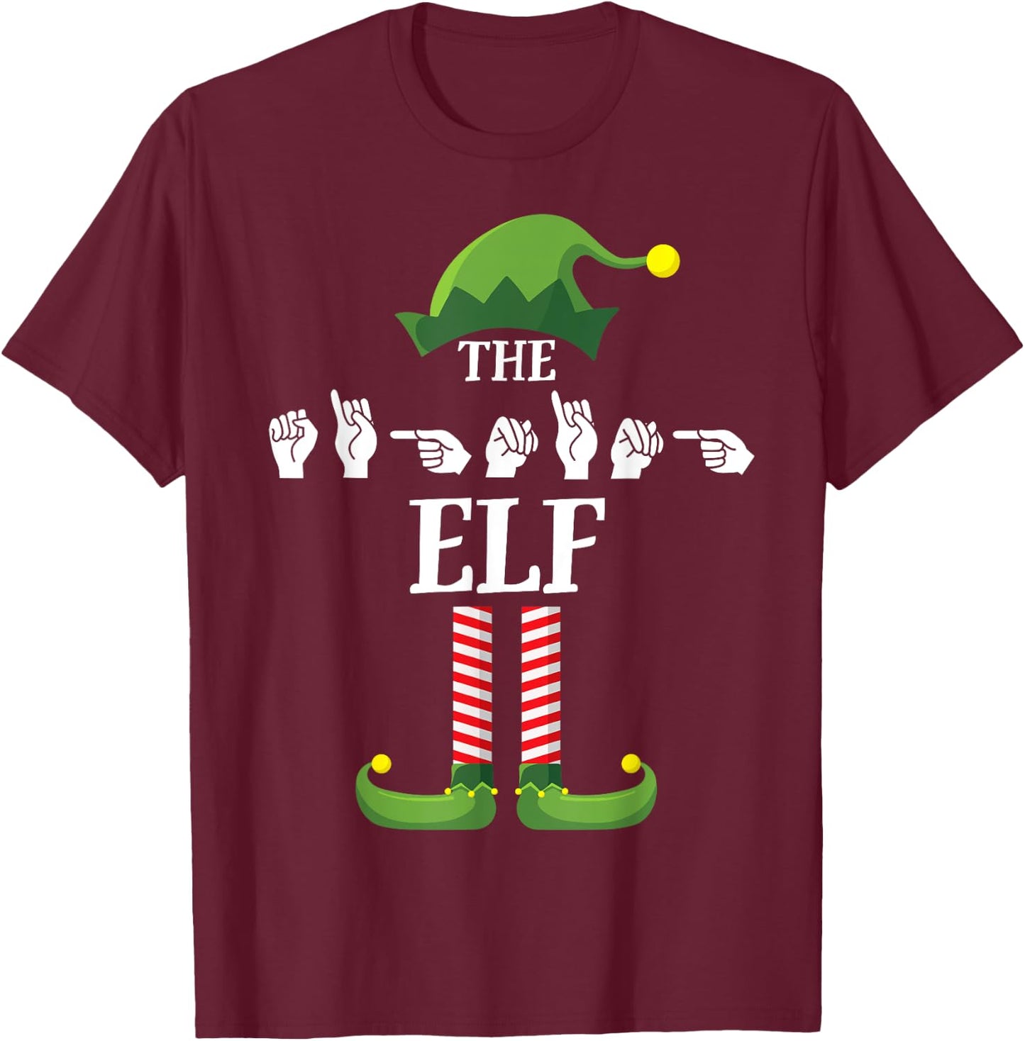 Signing Elf Matching Family Sign Language Deaf Christmas ASL T-Shirt - T-Shirt | Maroon