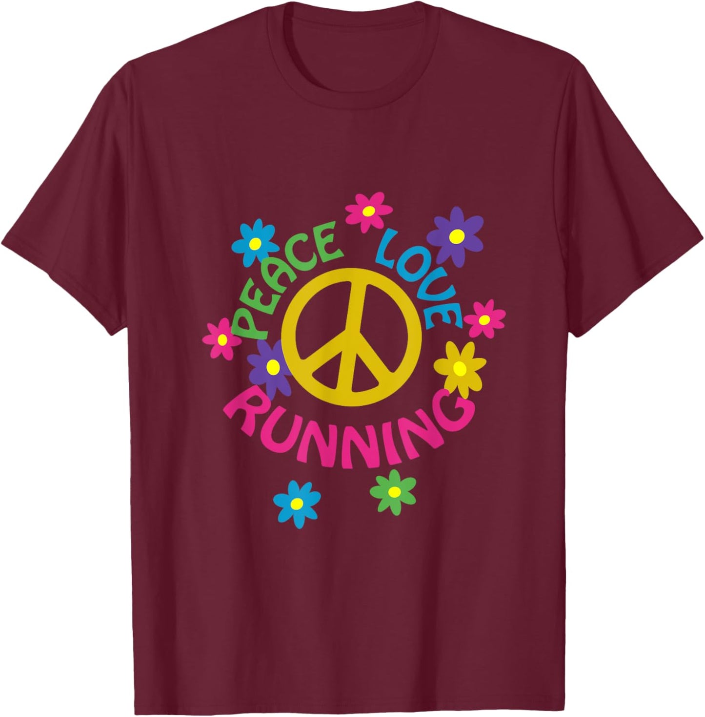 Peace Love Running - Flower Power T-Shirt - T-Shirt | Maroon