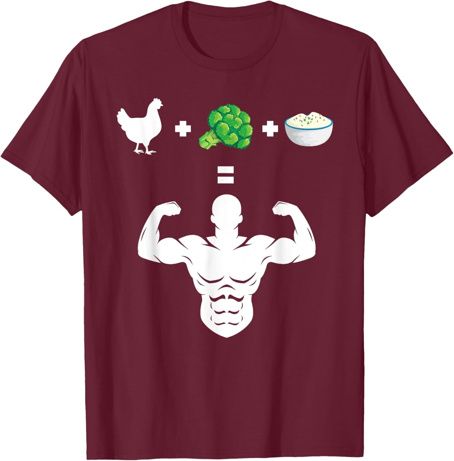 Chicken Broccoli Rice Bodybuilder Fun Broccoli Lover Workout T-Shirt - T-Shirt | Maroon