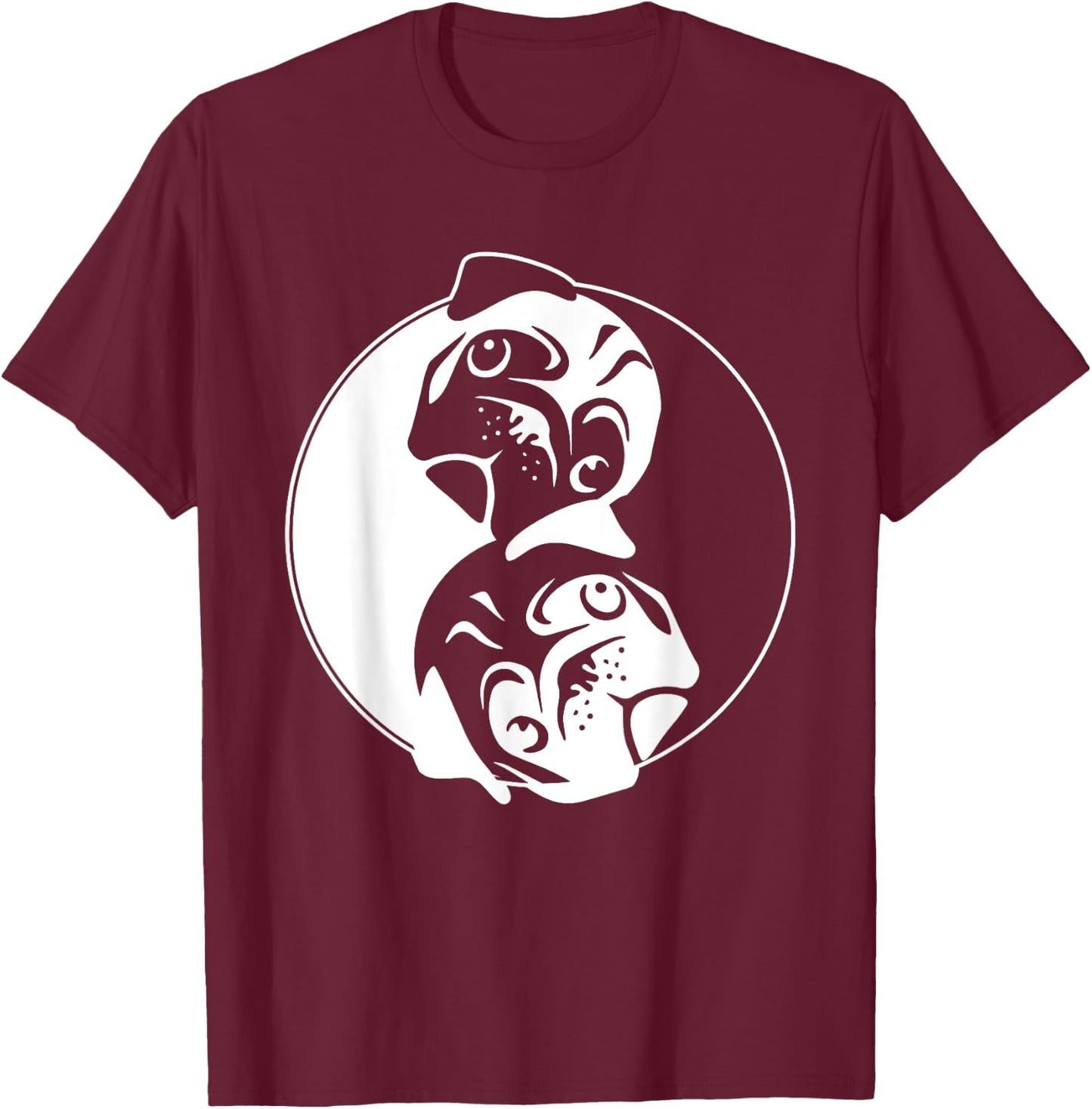 Pug Yin Yang Pugs Owner Dog Breed Animal Lover Pet Fans Men Women T-Shirt - T-Shirt | Maroon