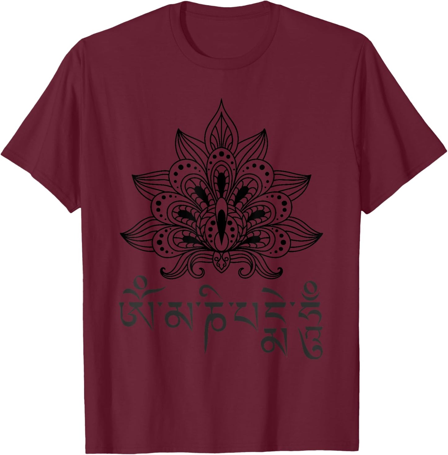 Om Mani Padme Hum Lotus Mandala Spiritual Design T-Shirt - T-Shirt | Maroon