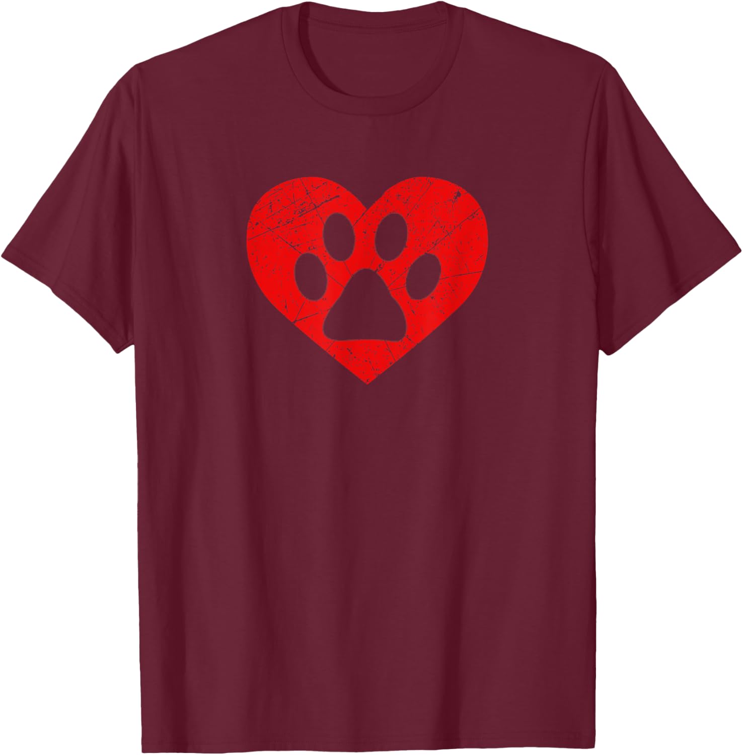 Vintage Dog Lover Heart Love Valentine's Day Paw Print T-Shirt - T-Shirt | Maroon