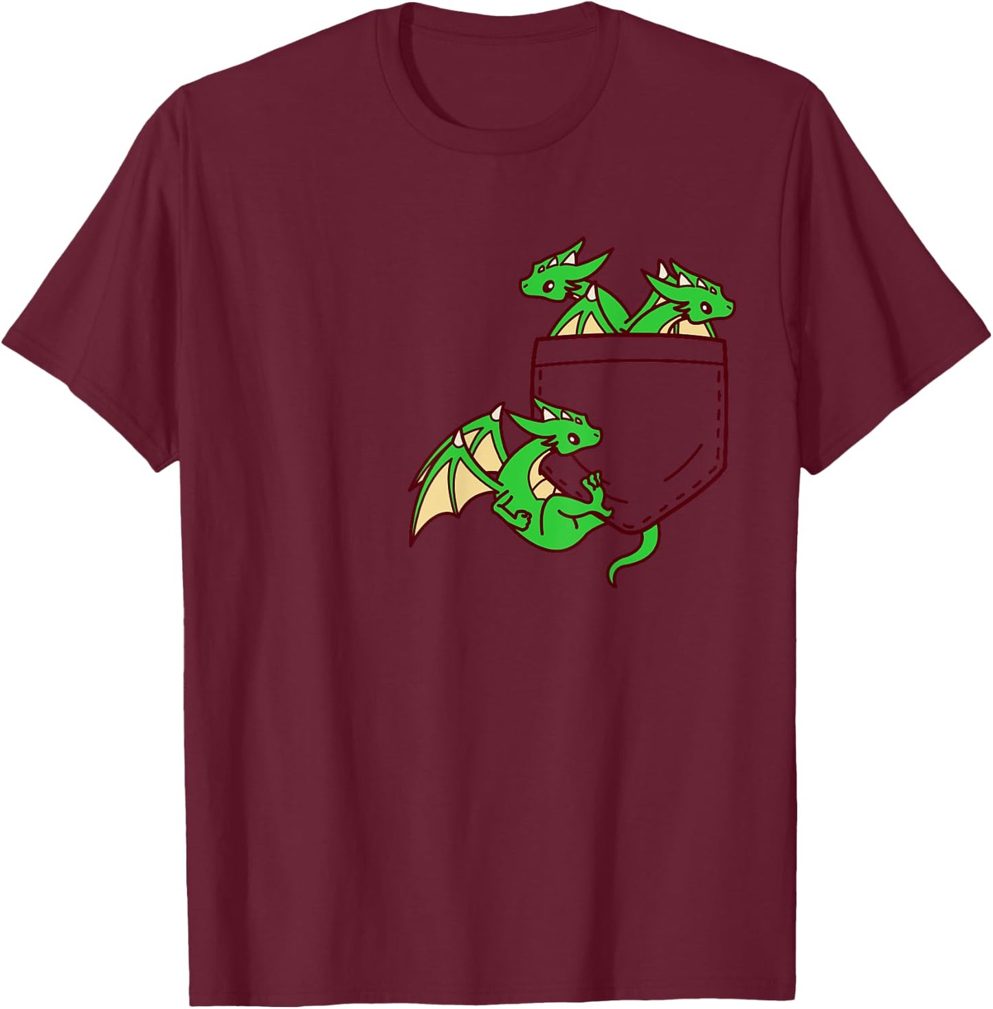 For Dragon Lovers Cute Kawaii Baby Dragon In Pocket T-Shirt - T-Shirt | Maroon