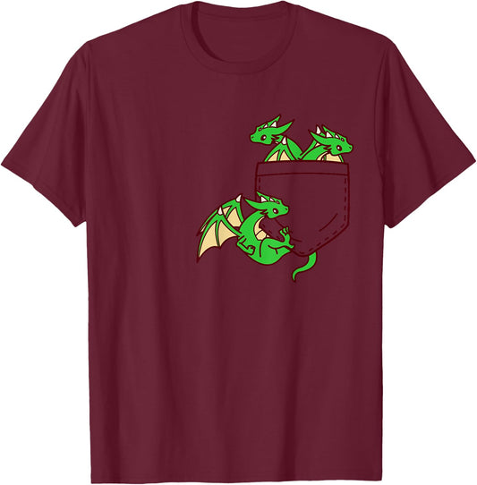 For Dragon Lovers Cute Kawaii Baby Dragon In Pocket T-Shirt - T-Shirt | Maroon