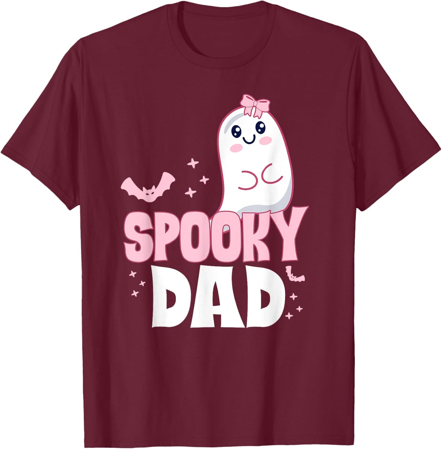 Spooky Dad Family Cute Pink White Ghost Boo Halloween T-Shirt - T-Shirt | Maroon