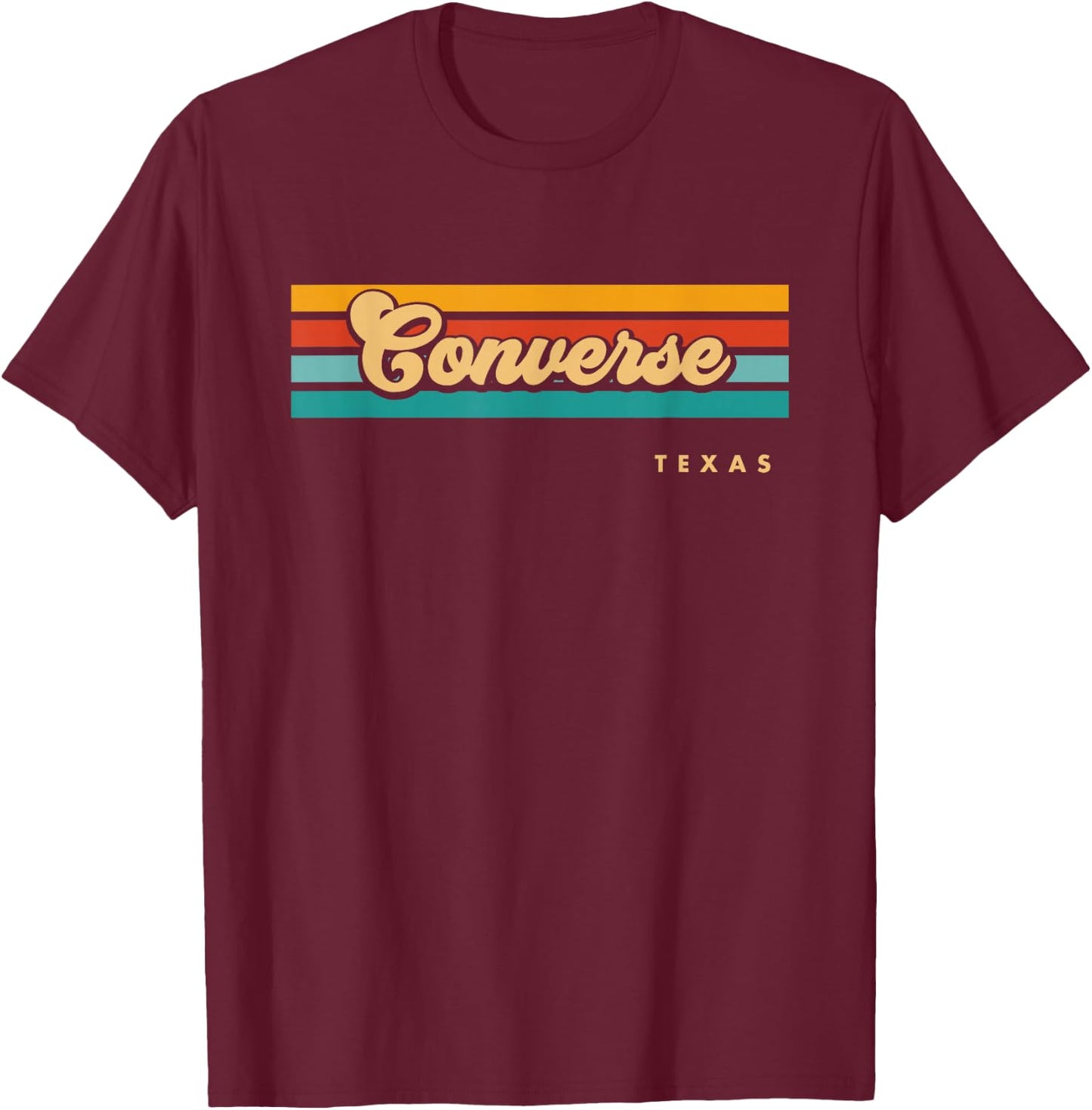 Vintage Sunset Stripes Converse, Texas T-Shirt - T-Shirt | Maroon