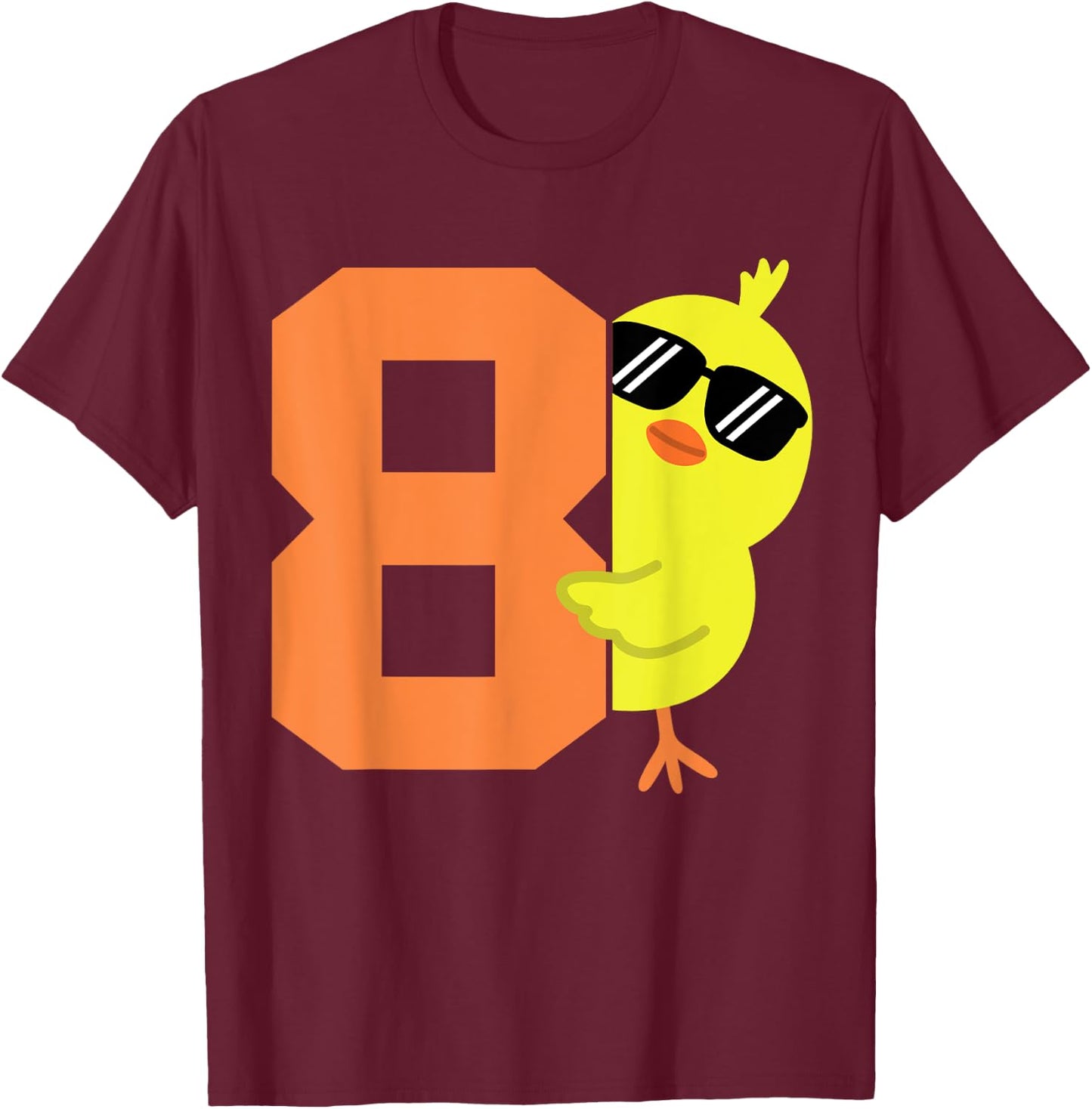 Kids 8th Birthday Chicken Themed Cute 8 Year Old Boys Chick T-Shirt - T-Shirt | Maroon