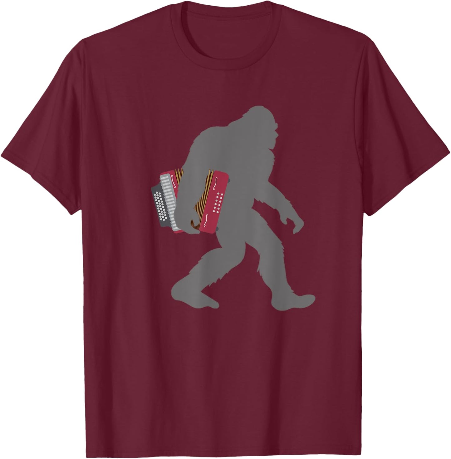 Funny Accordionist Bigfoot musician with Accordion T-Shirt - T-Shirt | Maroon