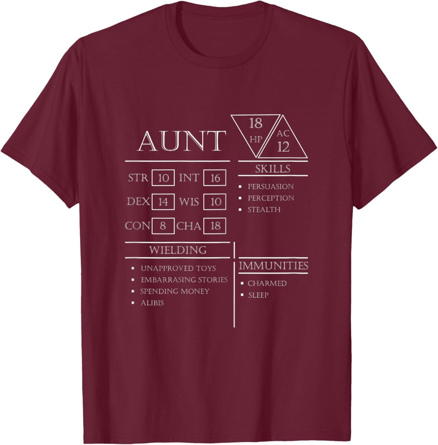 Roleplaying Dice Gamer Dragon Aunt Stat Skills Wielding T-Shirt - T-Shirt | Maroon