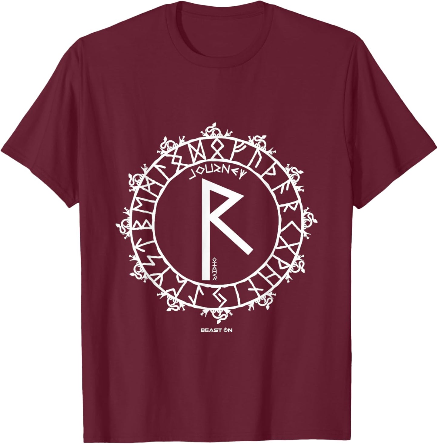 Raidho Nordic Rune Travel Viking Rune Symbol Glyph T-Shirt - T-Shirt | Maroon
