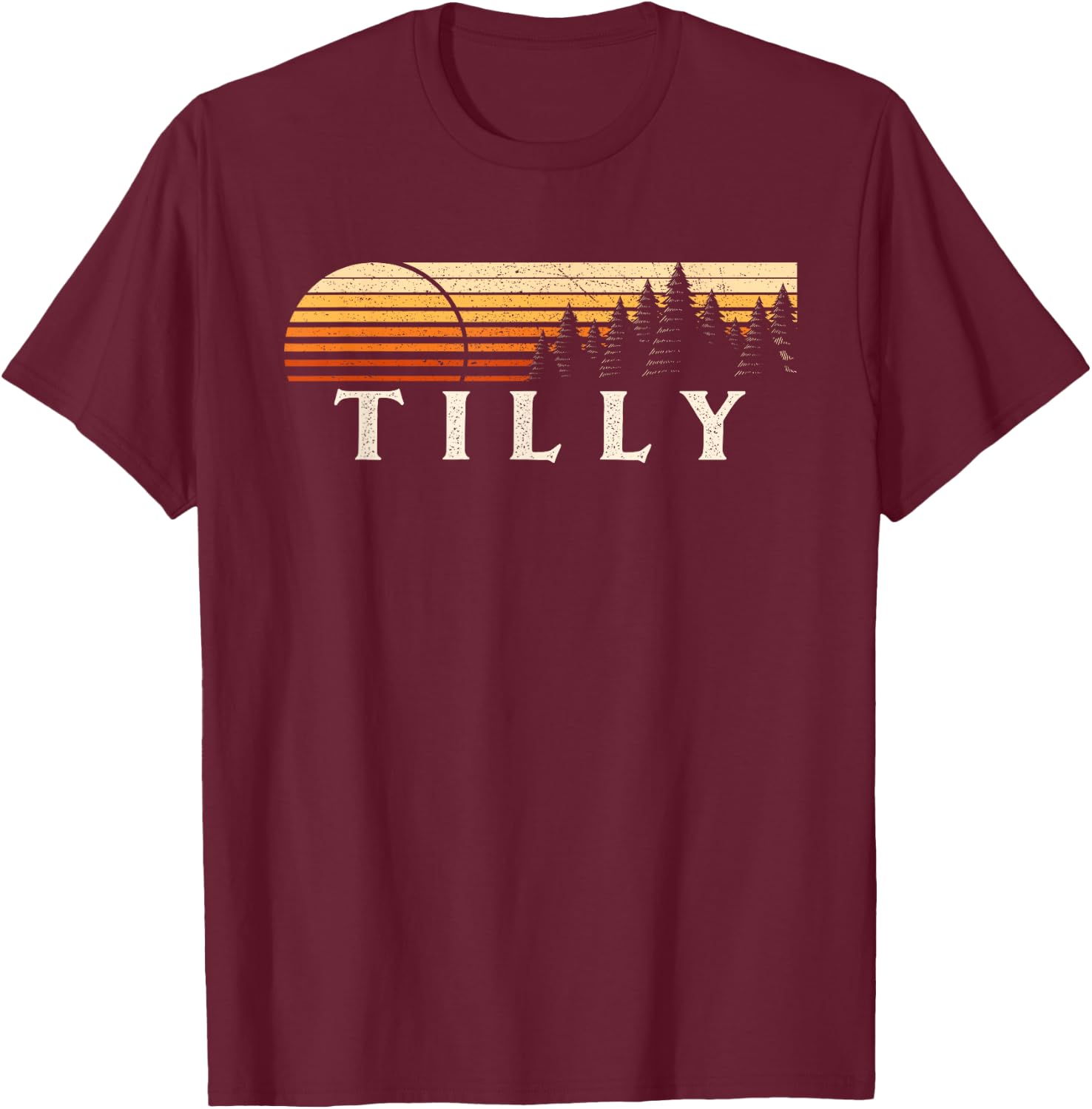 Tilly, AR Vintage Evergreen Sunset Eighties Retro T-Shirt - T-Shirt | Maroon