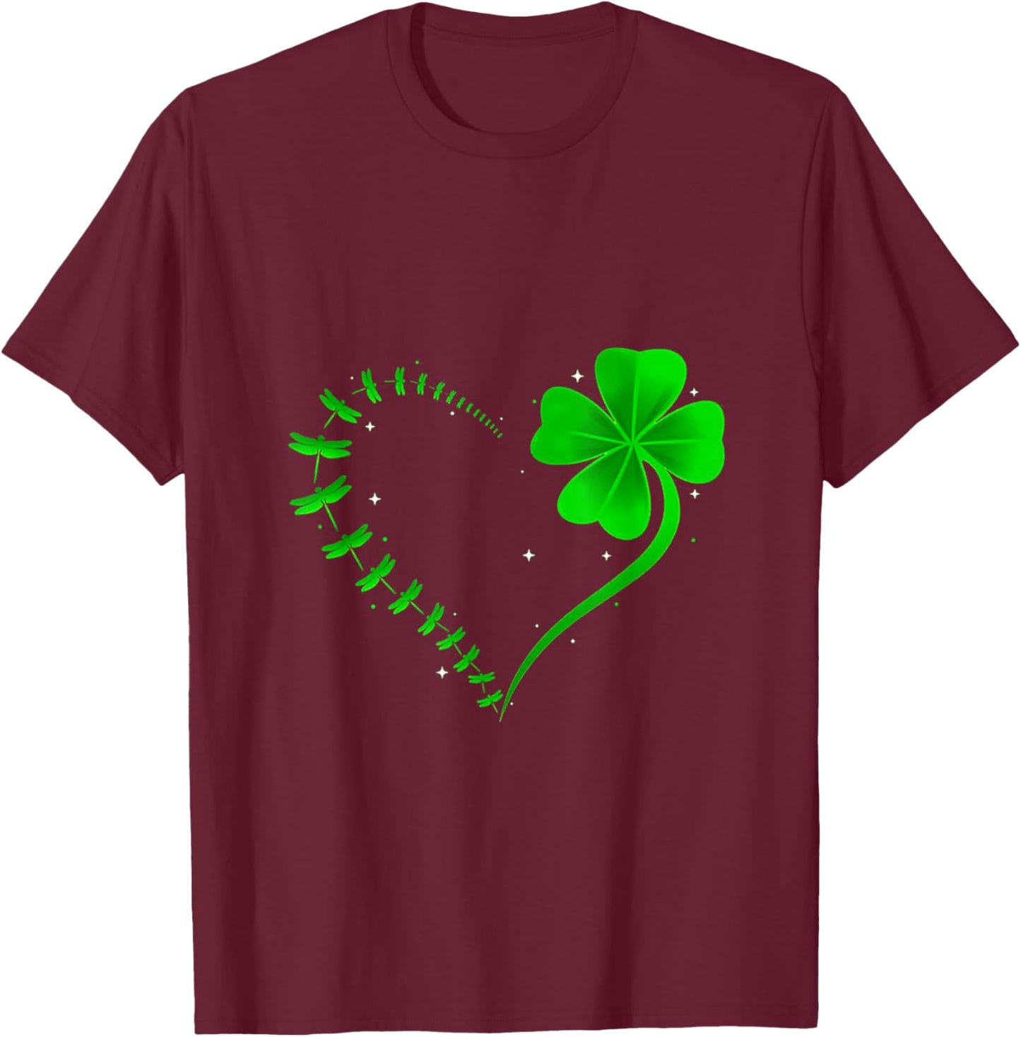 Dragonfly Heart Irish Shamrock Heart T-Shirt - T-Shirt | Maroon