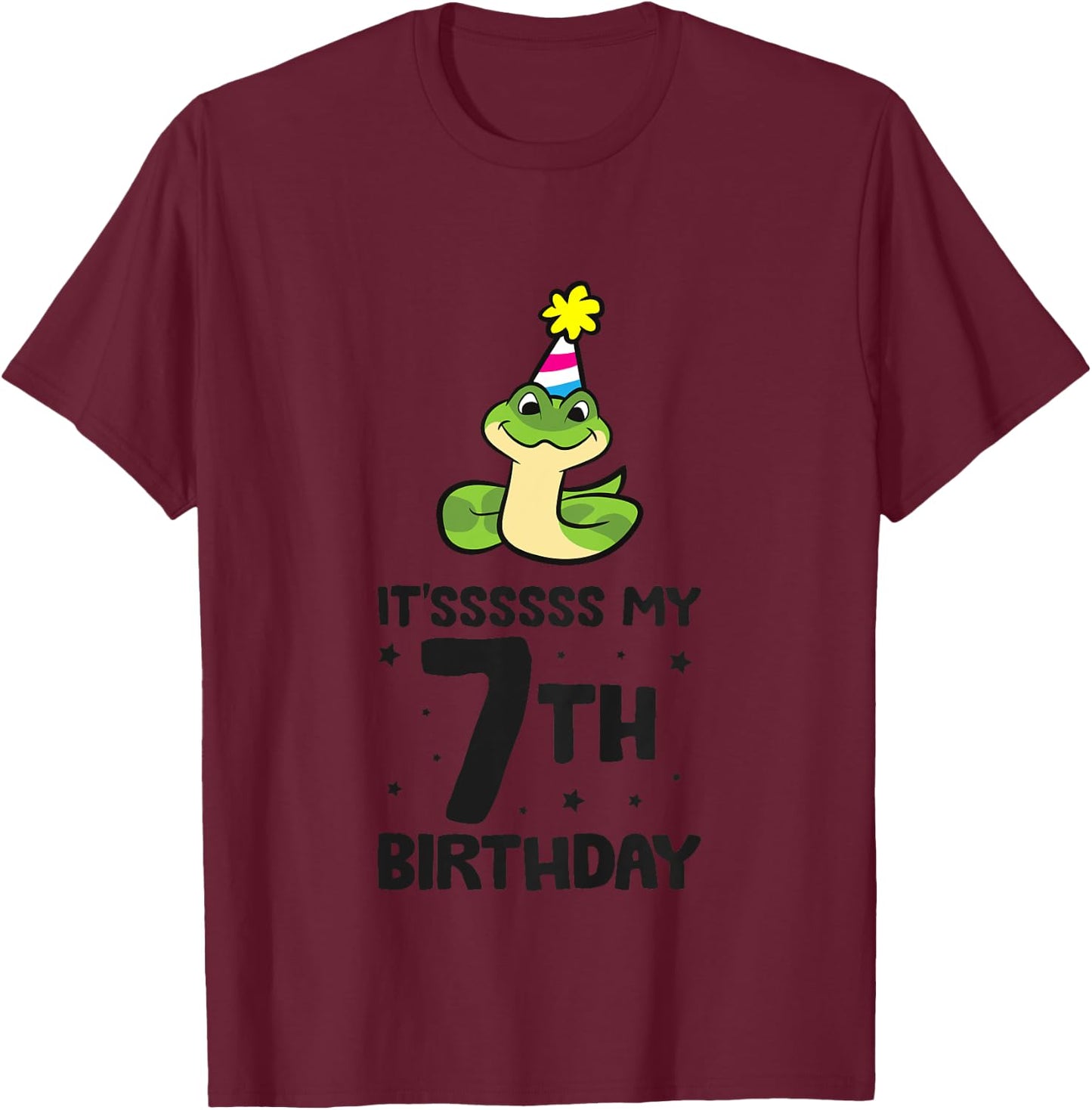 Snake Birthday It's My 7th Birthday Snake T-Shirt - T-Shirt | Maroon