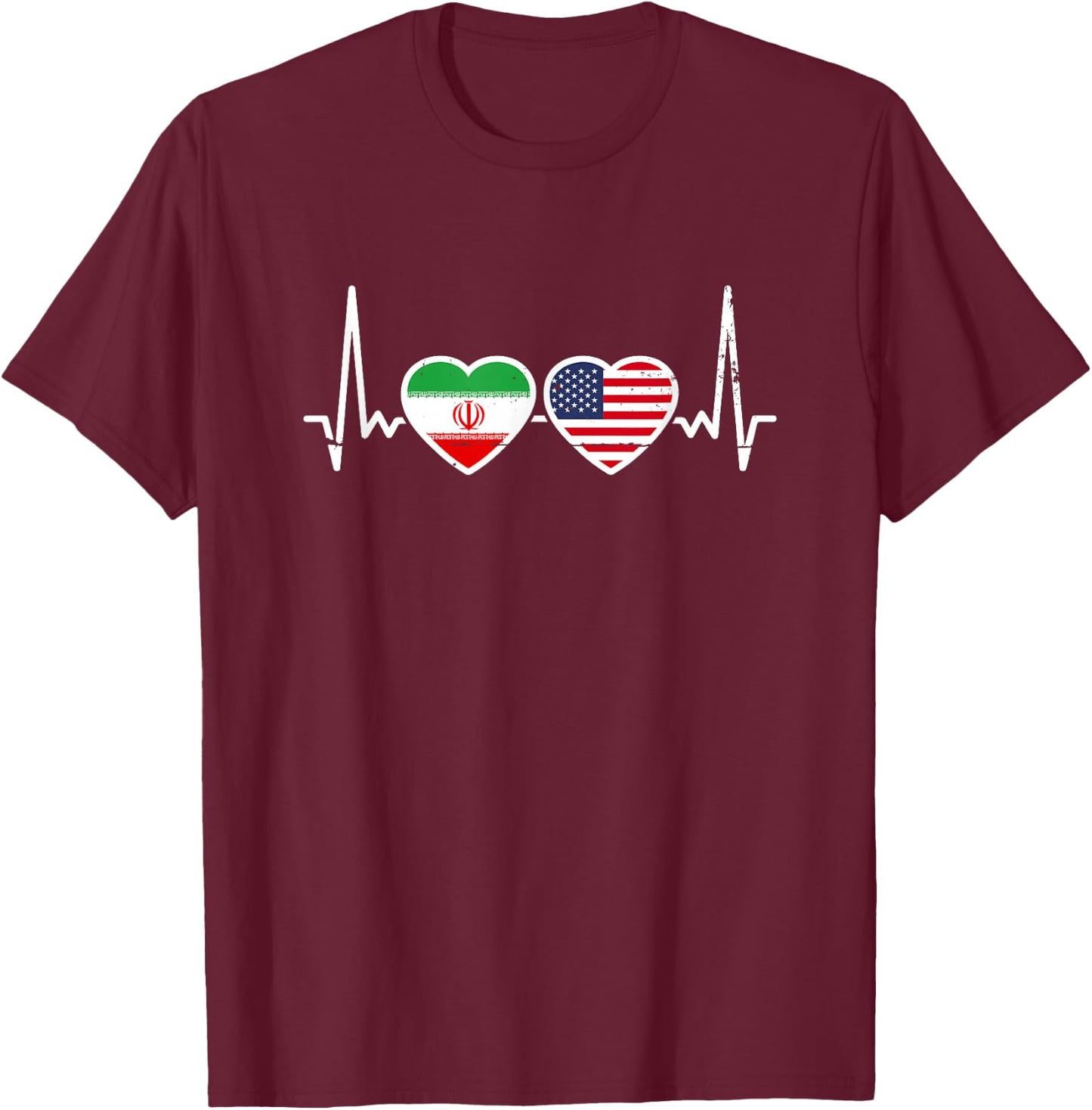 Iran USA Vintage Heartbeat Flag American Iranian T-Shirt - T-Shirt | Maroon
