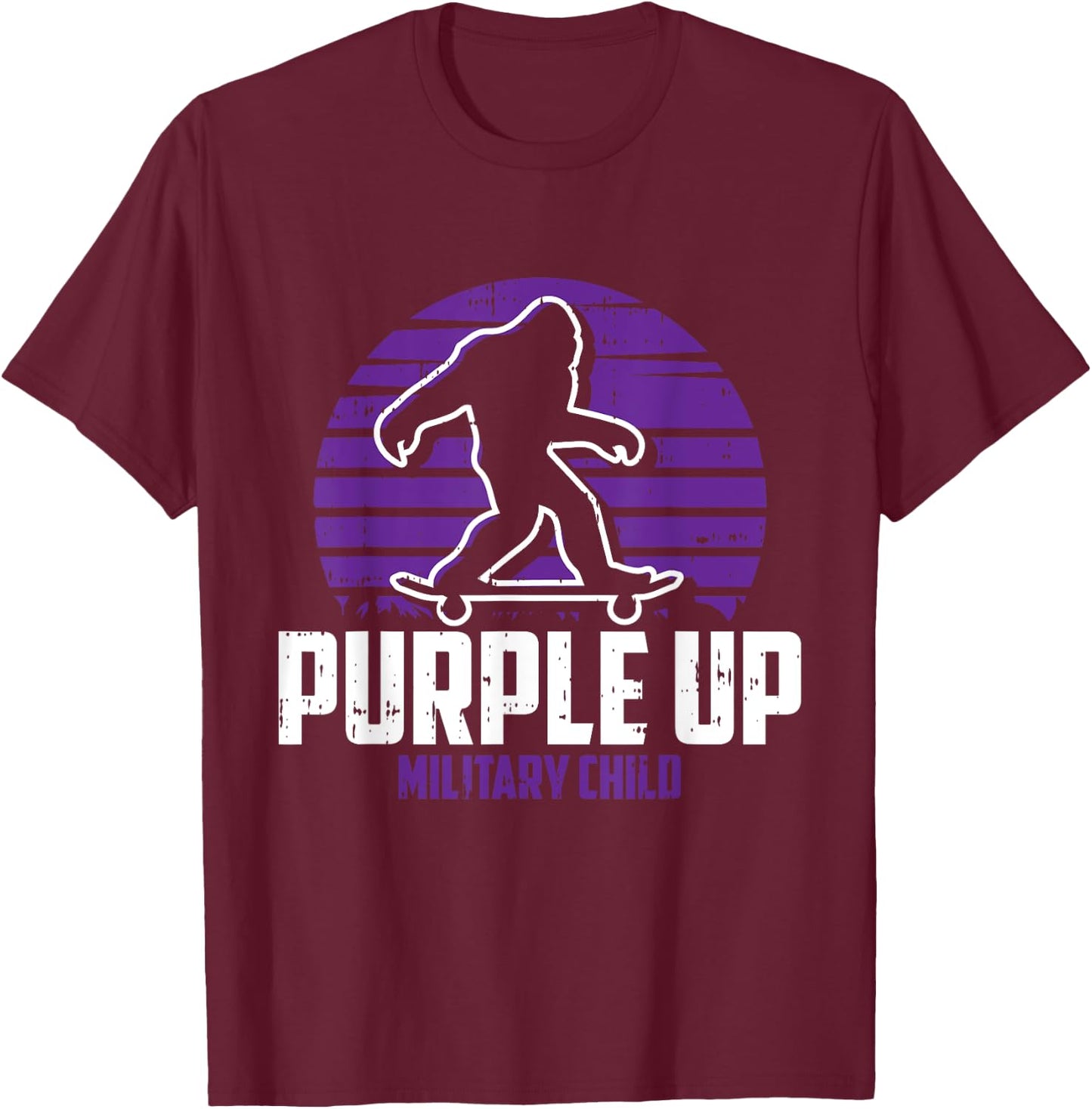 Military Child Boy Girls Toddlers Purple Up Bigfoot T-Shirt - T-Shirt | Maroon