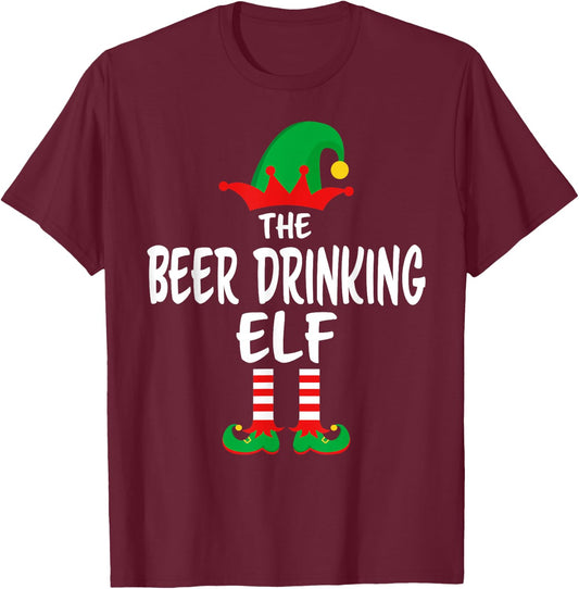 The Beer Drinking Elf Matching Family Christmas T-Shirt - T-Shirt | Maroon