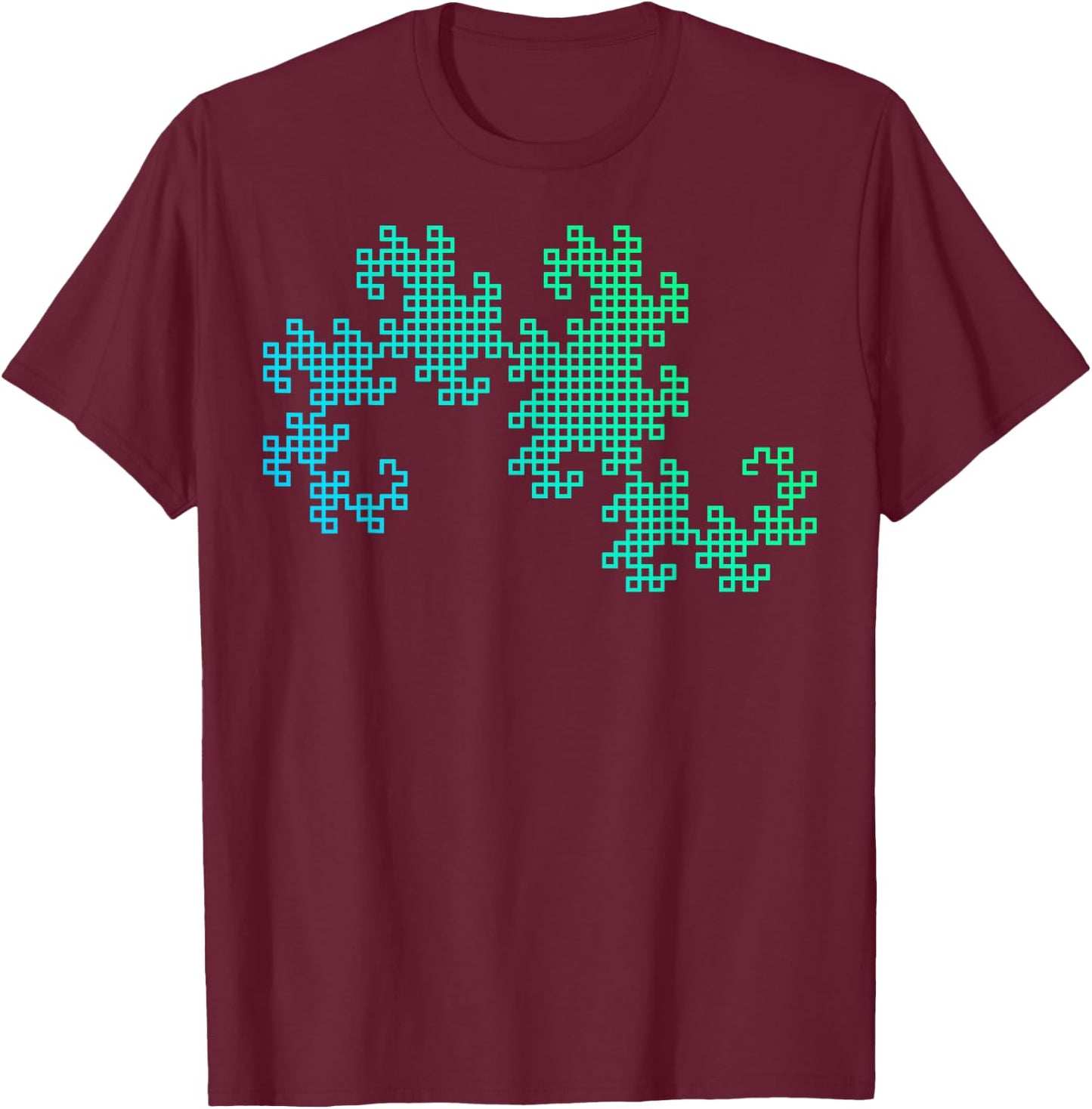 Nerdy Dragon Curve Fractal Geometry Math Teacher Blue Green Women Girls Kids T-Shirt - T-Shirt | Maroon