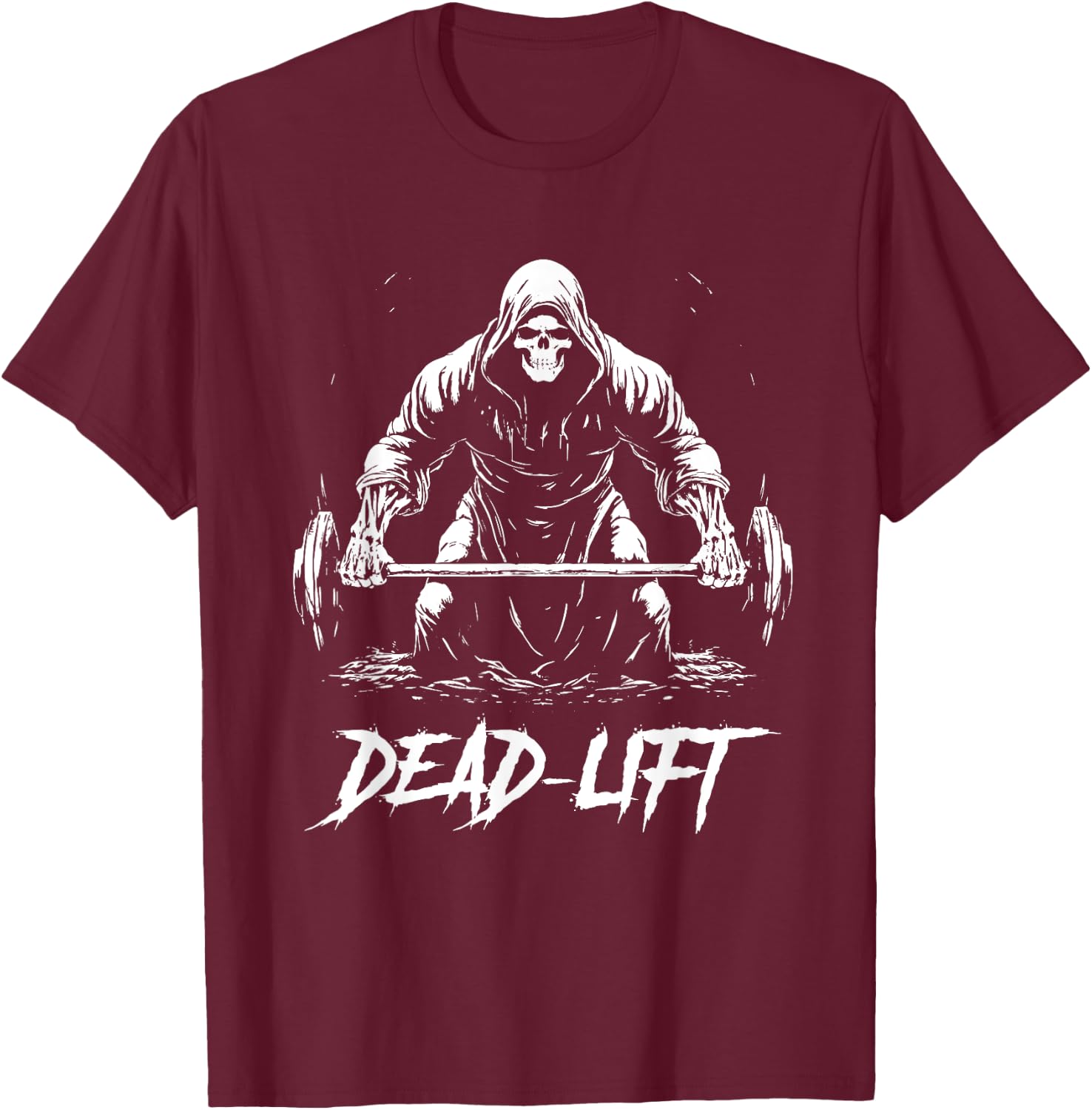 Funny Dead Lift Grim Reaper Halloween Gym Weights Training T-Shirt - T-Shirt | Maroon