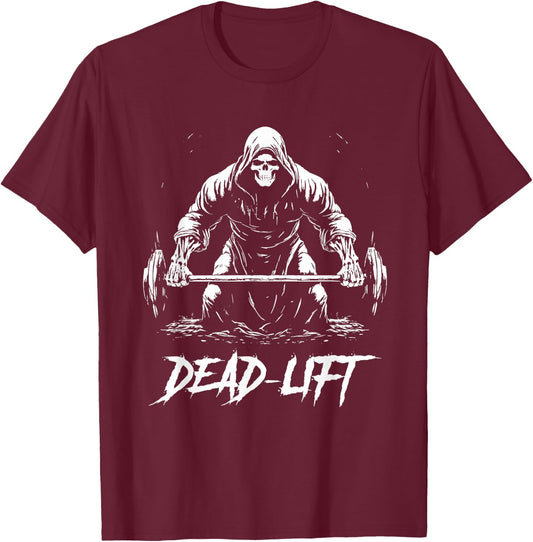 Funny Dead Lift Grim Reaper Halloween Gym Weights Training T-Shirt - T-Shirt | Maroon