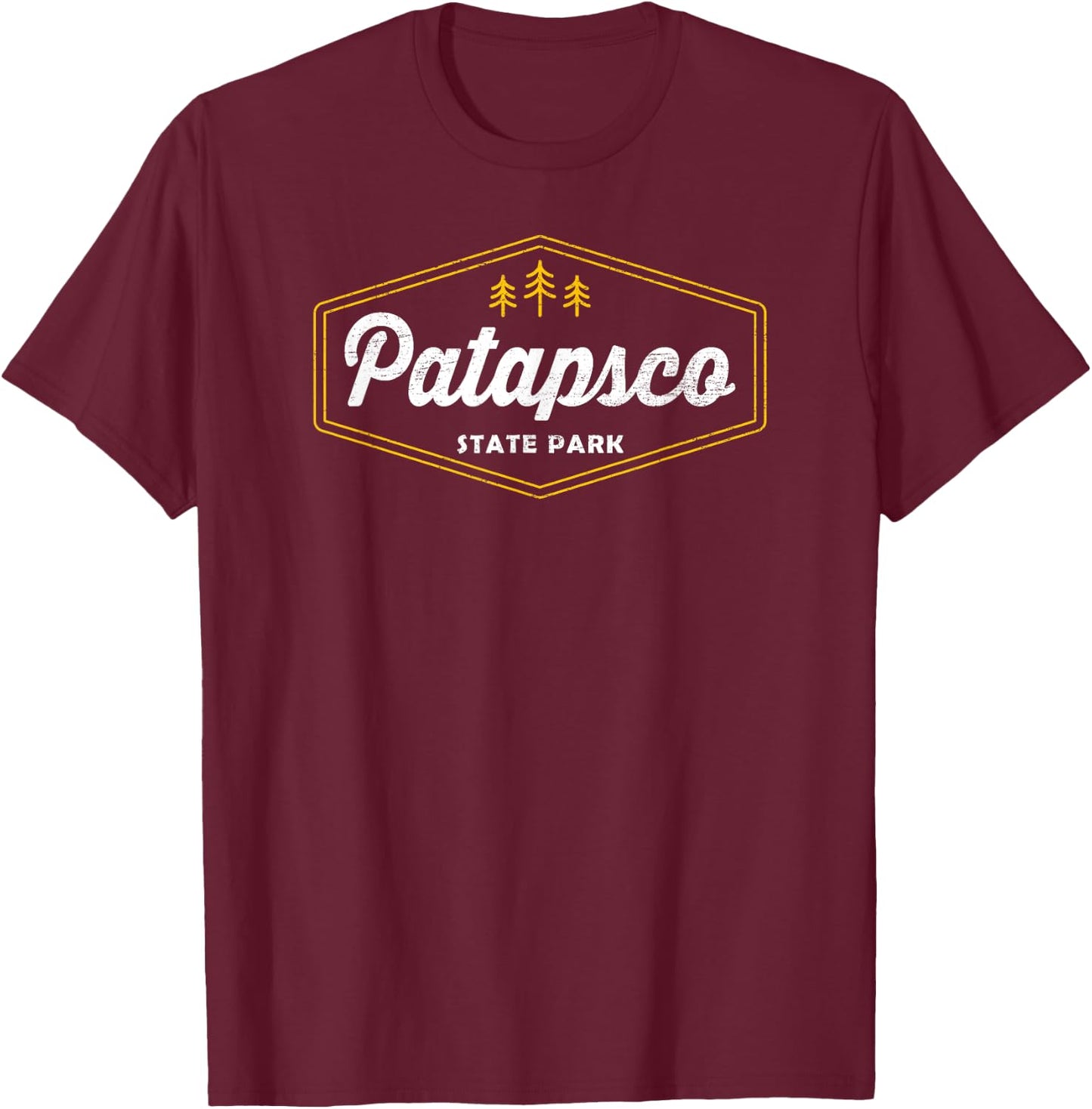 Patapsco State Park Retro Hexagon Badge Camping Hiking T-Shirt - T-Shirt | Maroon