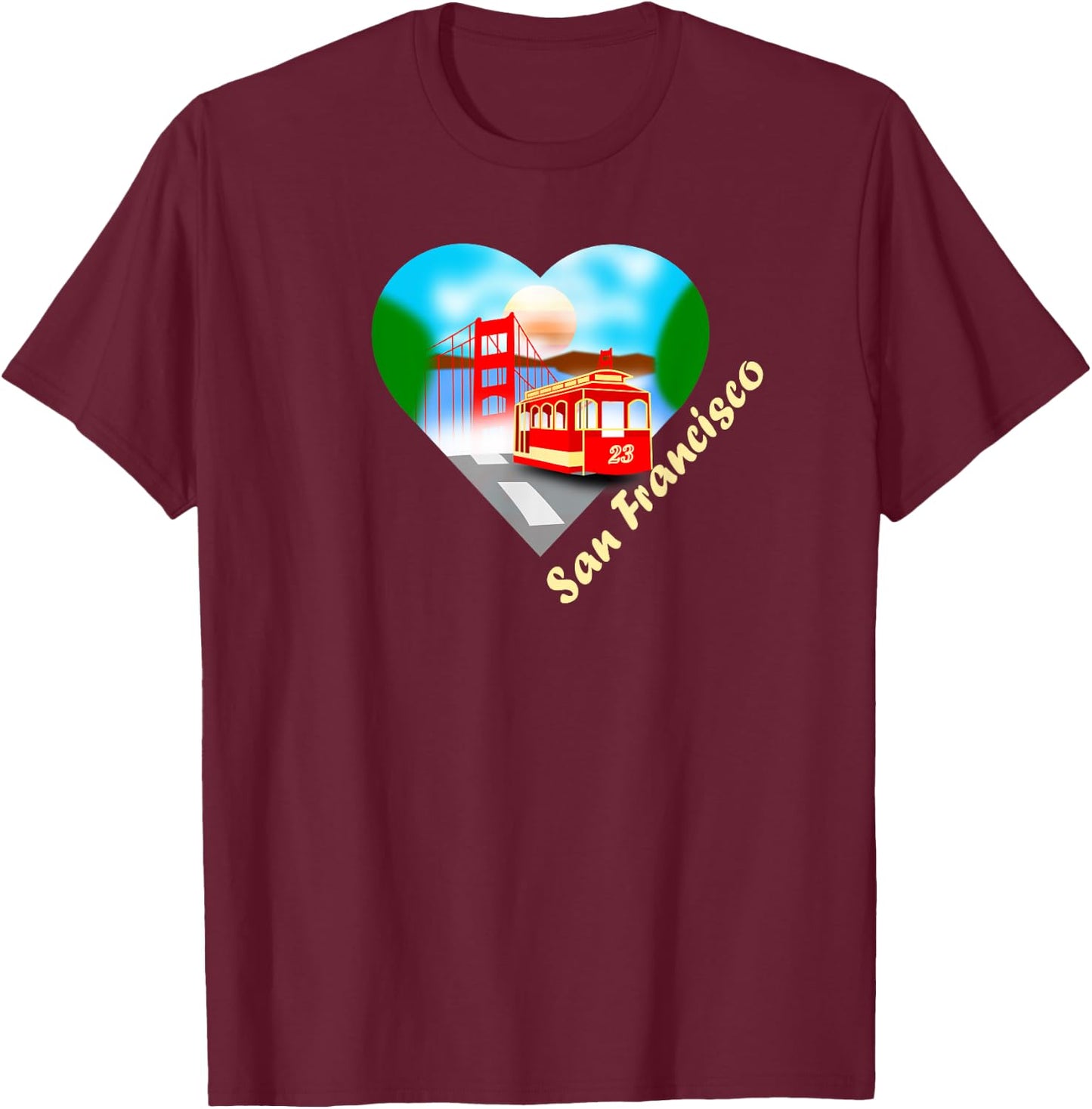 San Francisco Heart with trolley and Golden Gate T-Shirt - T-Shirt | Maroon
