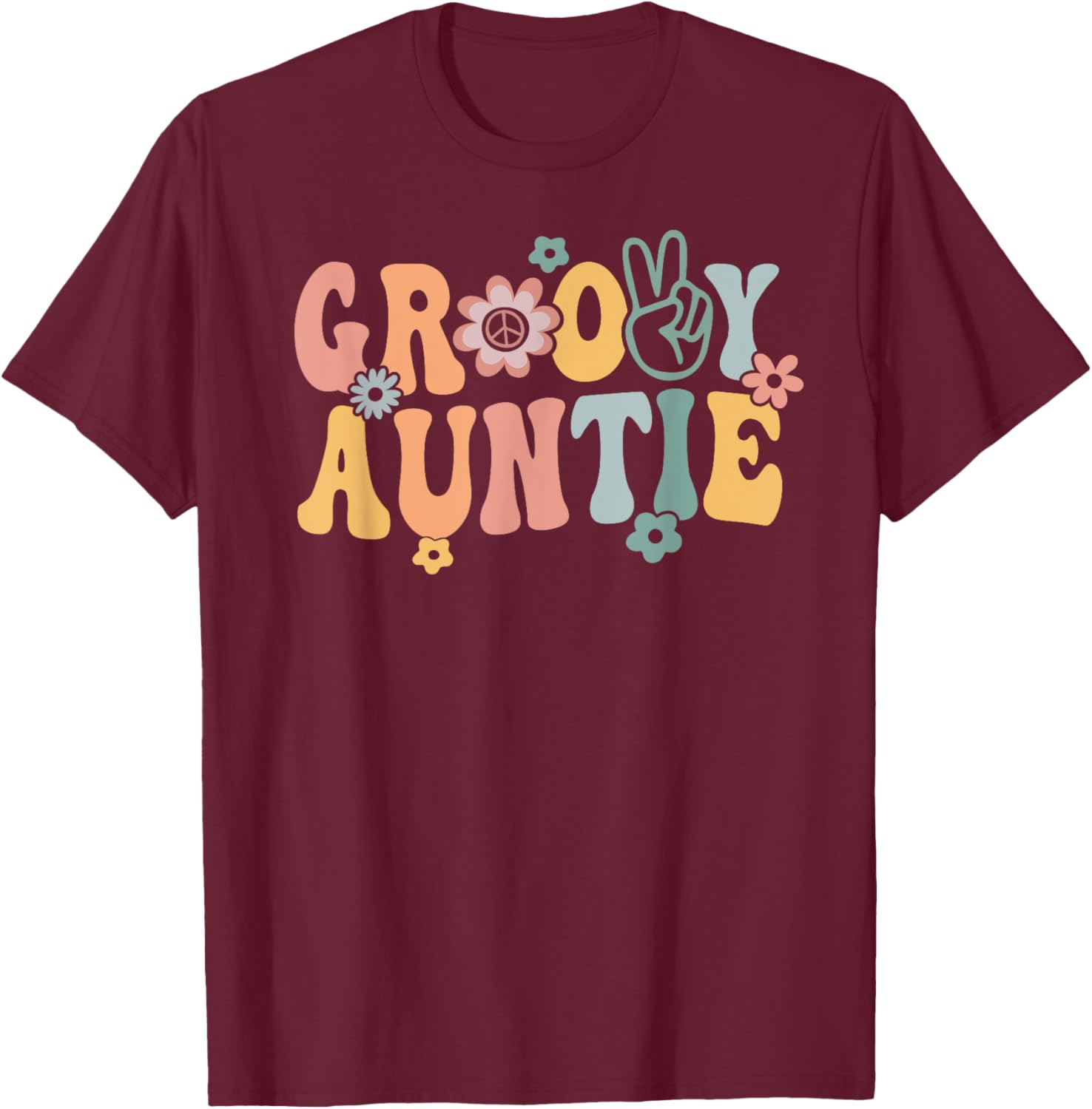Groovy Auntie Retro Aunt Matching Family 1st Birthday Party T-Shirt - T-Shirt | Maroon