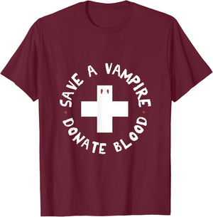 save a vampire donate blood funny nurse doctor Halloween T-Shirt - T-Shirt | Maroon