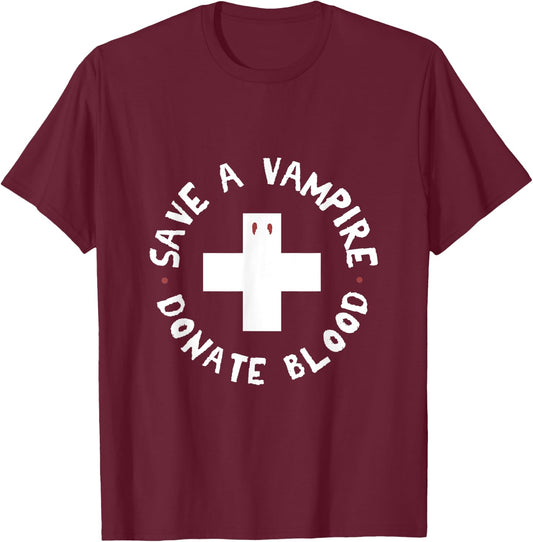 save a vampire donate blood funny nurse doctor Halloween T-Shirt - T-Shirt | Maroon