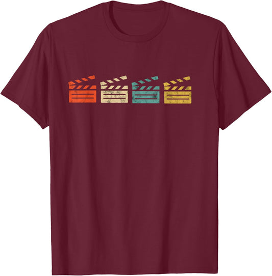 Filmmaker Retro Clapboard Cinematographer Filmmaking T-Shirt - T-Shirt | Maroon