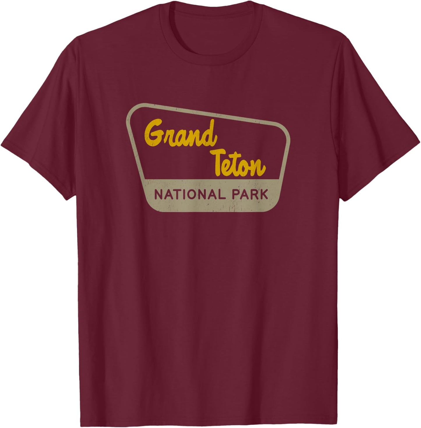 Grand Teton National Park Retro Two-Tone Sign T-Shirt - T-Shirt | Maroon