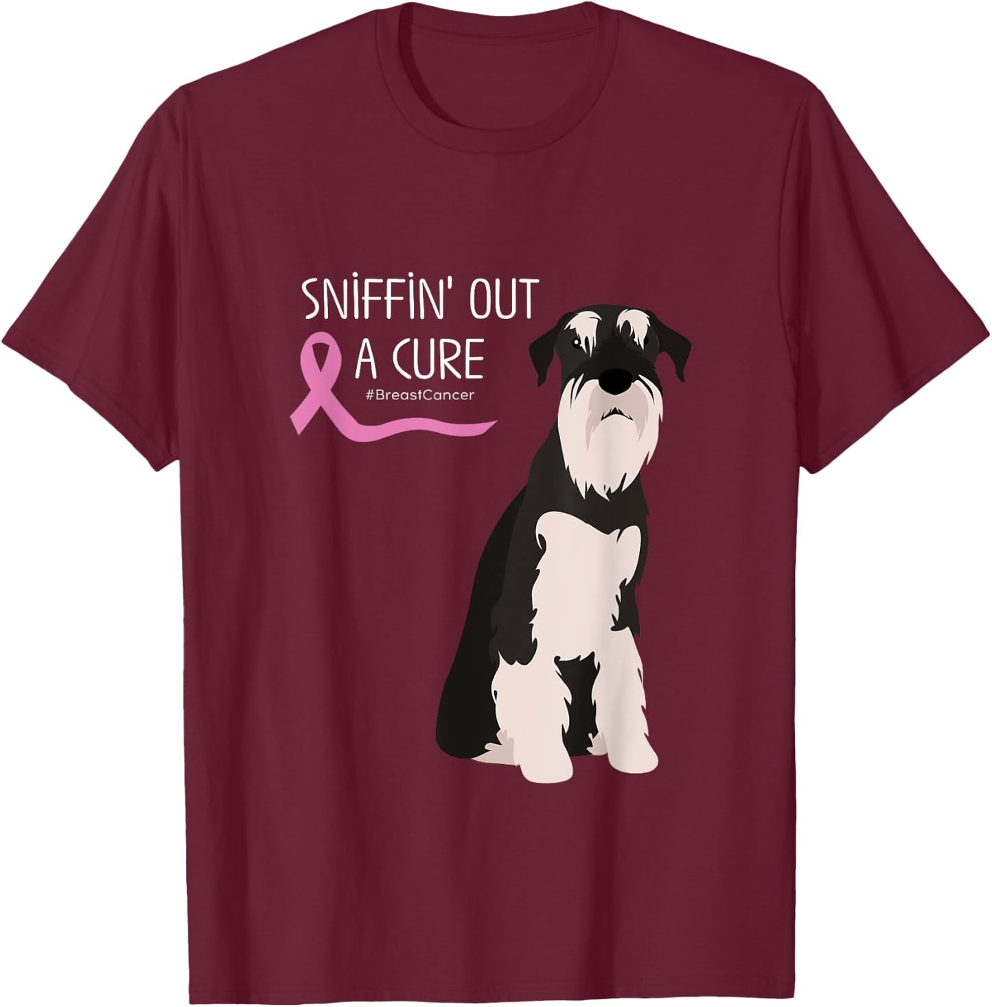 Schnauzer Dog Lover Breast Cancer Awareness T-Shirt - T-Shirt | Maroon