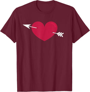 Lovestruck Symbol Cupid's Arrow and Heart Struck with Love T-Shirt - T-Shirt | Maroon