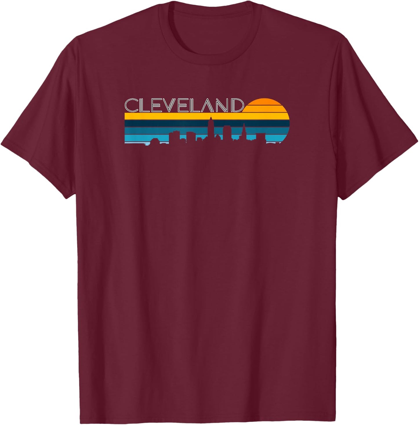Cleveland Skyline - Vintage Retro Sunset Cleveland Cityscape T-Shirt - T-Shirt | Maroon