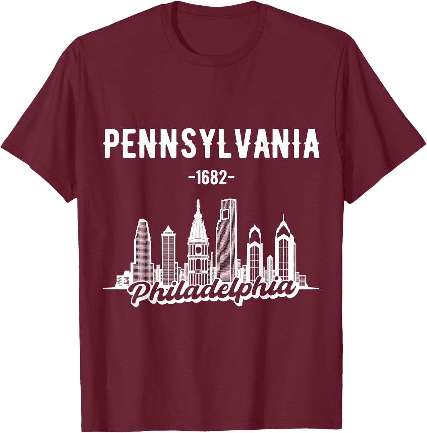 Philadelphia Pennsylvania Skyline T-Shirt - T-Shirt | Maroon