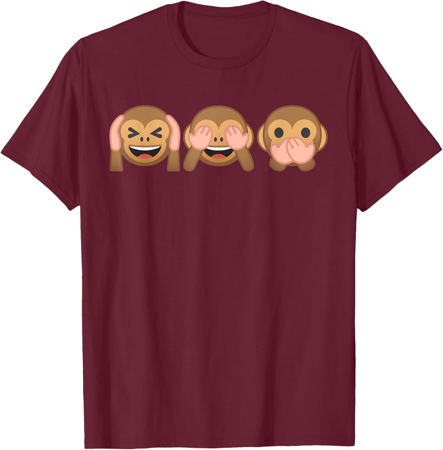 See No Evil Hear No Evil Speak No Evil Monkey T-Shirt - T-Shirt | Maroon